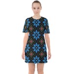 Flower Pattern Flora Floral Seamless Sixties Short Sleeve Mini Dress