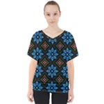 Flower Pattern Flora Floral Seamless V-Neck Dolman Drape Top