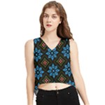 Flower Pattern Flora Floral Seamless V-Neck Cropped Tank Top