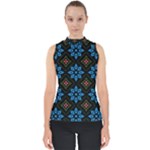 Flower Pattern Flora Floral Seamless Mock Neck Shell Top