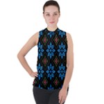 Flower Pattern Flora Floral Seamless Mock Neck Chiffon Sleeveless Top