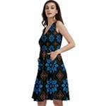 Flower Pattern Flora Floral Seamless Sleeveless V-Neck Skater Dress with Pockets