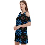 Flower Pattern Flora Floral Seamless Women s Cold Shoulder Round Neck Mini Dress