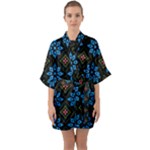 Flower Pattern Flora Floral Seamless Half Sleeve Satin Kimono 