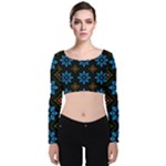 Flower Pattern Flora Floral Seamless Velvet Long Sleeve Crop Top