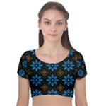 Flower Pattern Flora Floral Seamless Velvet Short Sleeve Crop Top 