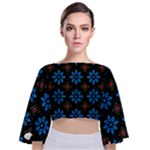 Flower Pattern Flora Floral Seamless Tie Back Butterfly Sleeve Chiffon Top