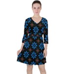 Flower Pattern Flora Floral Seamless Quarter Sleeve Ruffle Waist Dress