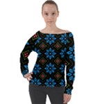 Flower Pattern Flora Floral Seamless Off Shoulder Long Sleeve Velour Top