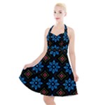 Flower Pattern Flora Floral Seamless Halter Party Swing Dress 