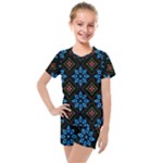 Flower Pattern Flora Floral Seamless Kids  Mesh T-Shirt and Shorts Set