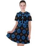 Flower Pattern Flora Floral Seamless Short Sleeve Shoulder Cut Out Dress 