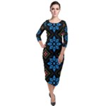 Flower Pattern Flora Floral Seamless Quarter Sleeve Midi Velour Bodycon Dress