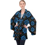 Flower Pattern Flora Floral Seamless Long Sleeve Velvet Kimono 