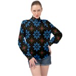 Flower Pattern Flora Floral Seamless High Neck Long Sleeve Chiffon Top