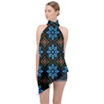 Flower Pattern Flora Floral Seamless Halter Asymmetric Satin Top