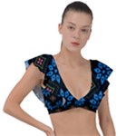 Flower Pattern Flora Floral Seamless Plunge Frill Sleeve Bikini Top