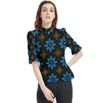 Flower Pattern Flora Floral Seamless Frill Neck Blouse