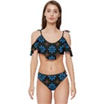 Flower Pattern Flora Floral Seamless Ruffle Edge Tie Up Bikini Set	