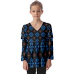 Flower Pattern Flora Floral Seamless Kids  V Neck Casual Top