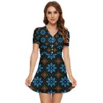 Flower Pattern Flora Floral Seamless V-Neck High Waist Chiffon Mini Dress