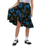 Flower Pattern Flora Floral Seamless Kids  Ruffle Flared Wrap Midi Skirt