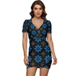 Flower Pattern Flora Floral Seamless Low Cut Cap Sleeve Mini Dress