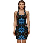 Flower Pattern Flora Floral Seamless Sleeveless Wide Square Neckline Ruched Bodycon Dress