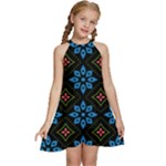 Flower Pattern Flora Floral Seamless Kids  Halter Collar Waist Tie Chiffon Dress