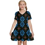 Flower Pattern Flora Floral Seamless Kids  Short Sleeve Tiered Mini Dress