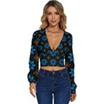 Flower Pattern Flora Floral Seamless Long Sleeve Deep-V Velour Top