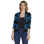 Flower Pattern Flora Floral Seamless Women s Draped Front 3/4 Sleeve Shawl Collar Jacket