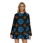 Flower Pattern Flora Floral Seamless Round Neck Long Sleeve Bohemian Style Chiffon Mini Dress