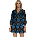 Flower Pattern Flora Floral Seamless V-Neck Placket Mini Dress