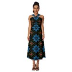 Flower Pattern Flora Floral Seamless Sleeveless Cross Front Cocktail Midi Chiffon Dress