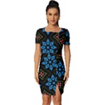 Flower Pattern Flora Floral Seamless Fitted Knot Split End Bodycon Dress