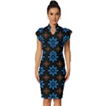 Flower Pattern Flora Floral Seamless Vintage Frill Sleeve V-Neck Bodycon Dress