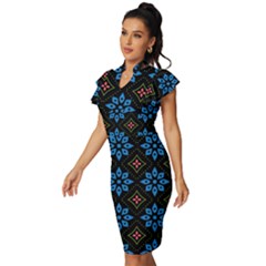 Vintage Frill Sleeve V-Neck Bodycon Dress 