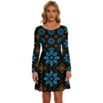 Flower Pattern Flora Floral Seamless Long Sleeve Wide Neck Velvet Dress