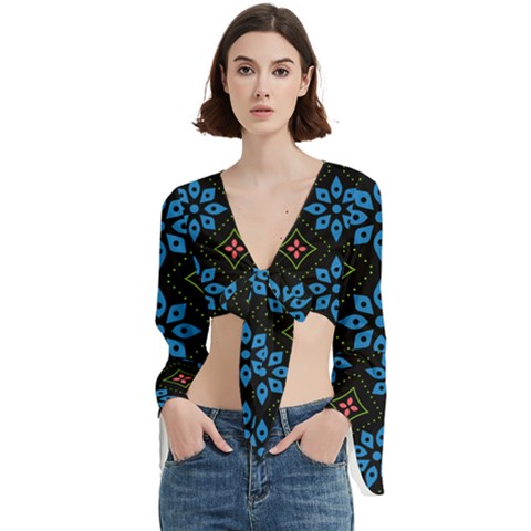 Flower Pattern Flora Floral Seamless Trumpet Sleeve Cropped Top from ArtsNow.com