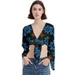 Flower Pattern Flora Floral Seamless Trumpet Sleeve Cropped Top