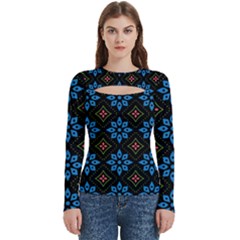 Flower Pattern Flora Floral Seamless Women s Cut Out Long Sleeve T