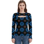 Flower Pattern Flora Floral Seamless Women s Cut Out Long Sleeve T-Shirt