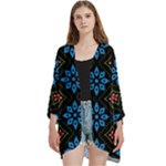 Flower Pattern Flora Floral Seamless Open Front 3/4 Sleeve Batwing Chiffon Cardigan Kimono