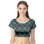 Flowers Pattern Design Abstract Short Sleeve Crop Top