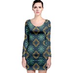 Flowers Pattern Design Abstract Long Sleeve Bodycon Dress