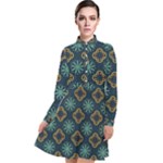 Flowers Pattern Design Abstract Long Sleeve Chiffon Shirt Dress