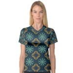 Flowers Pattern Design Abstract V-Neck Sport Mesh T-Shirt