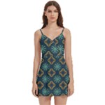 Flowers Pattern Design Abstract Body Wrap Sleeveless V-Neck Mini Dress