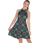 Flowers Pattern Design Abstract Sleeveless Halter Neck A-Line Dress